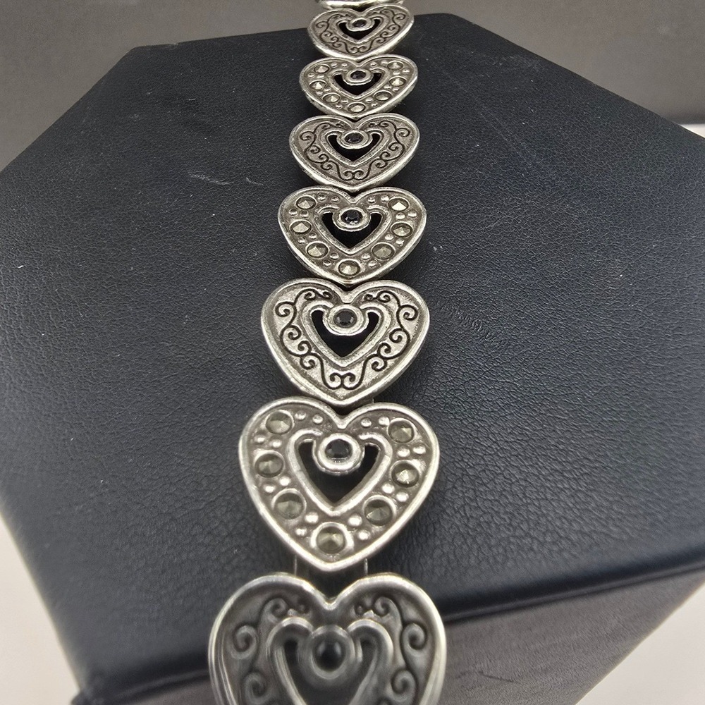 Brighton Penelope Heart Link Bracelet Silver Tone Scroll Filigree 7in